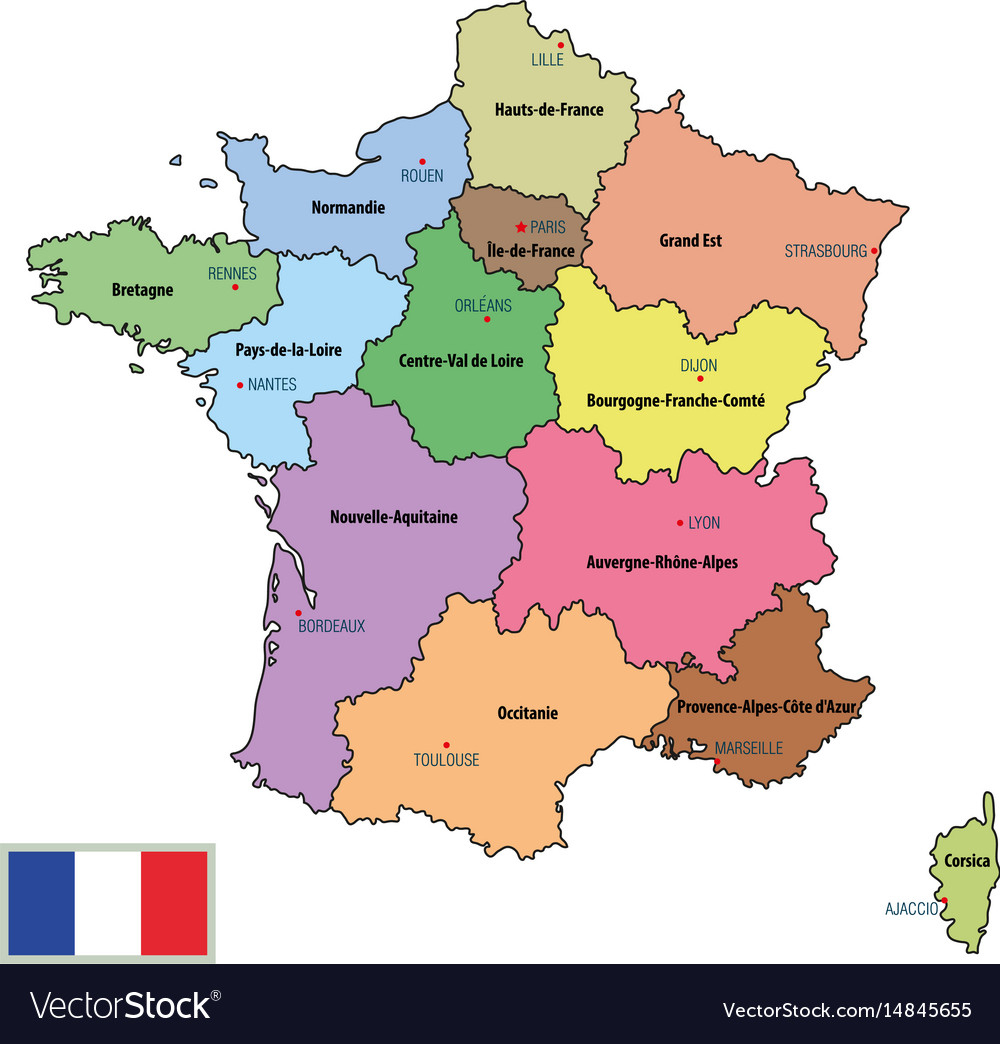 France Map With Regions And Their Capitals encequiconcerne Map De France Regions