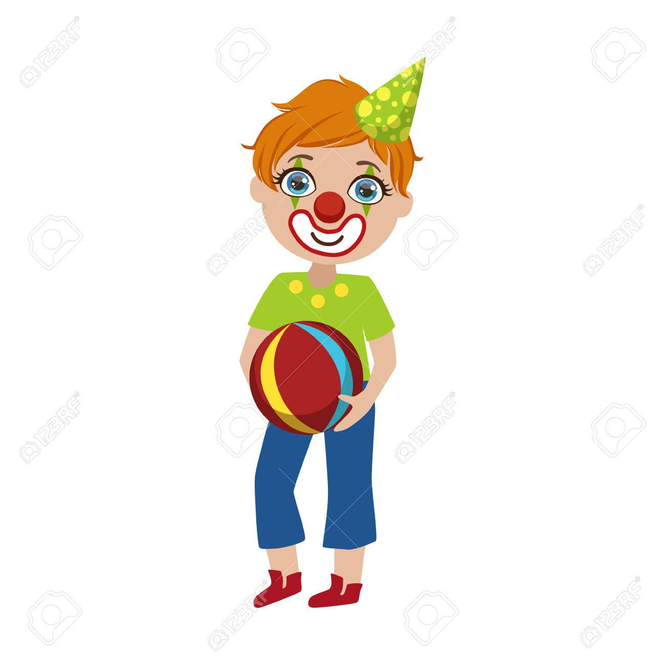 Garçon Dans Le Clown Maquillage Couleur Vive Dessin Animé Style Enfantin  Plane Vector Isolement Sur Fond Blanc pour Dessin De Clown En Couleur 