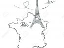 Hand Drawn Illustration With Eiffel Tower And Map Of France tout Dessin De Carte De France