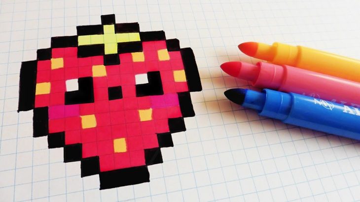 Handmade Pixel Art – How To Draw Kawaii Strawberry #pixelart tout Pixel Art Fraise