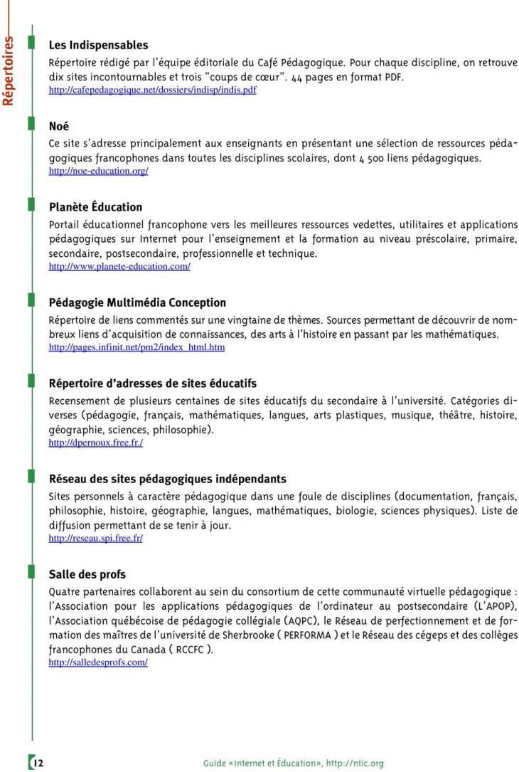 I N T E R N E T E T É D U C A T I O N – Pdf Téléchargement destiné Sites Educatifs Francais