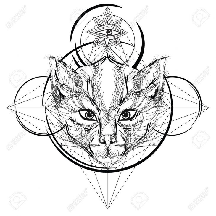 Icône Triangulaire Tête Animale, Conception De Ligne Géométrique À La Mode.  Illustration Vectorielle Prêt Pour Le Uage Ou L'adulte Se Détendre pour Coloriage De Chat En Ligne