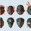 Icônes De Masque Africain. Design Plat. Symboles Rituels Tribaux dedans Masque Afriquain