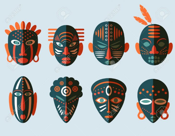 Icônes De Masque Africain. Design Plat. Symboles Rituels Tribaux dedans Masque Afriquain