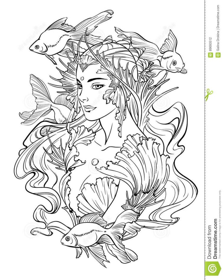 Illustration De Princesse Et De Poissons Rouges De Sirène dedans Coloriage Princesse Sirene