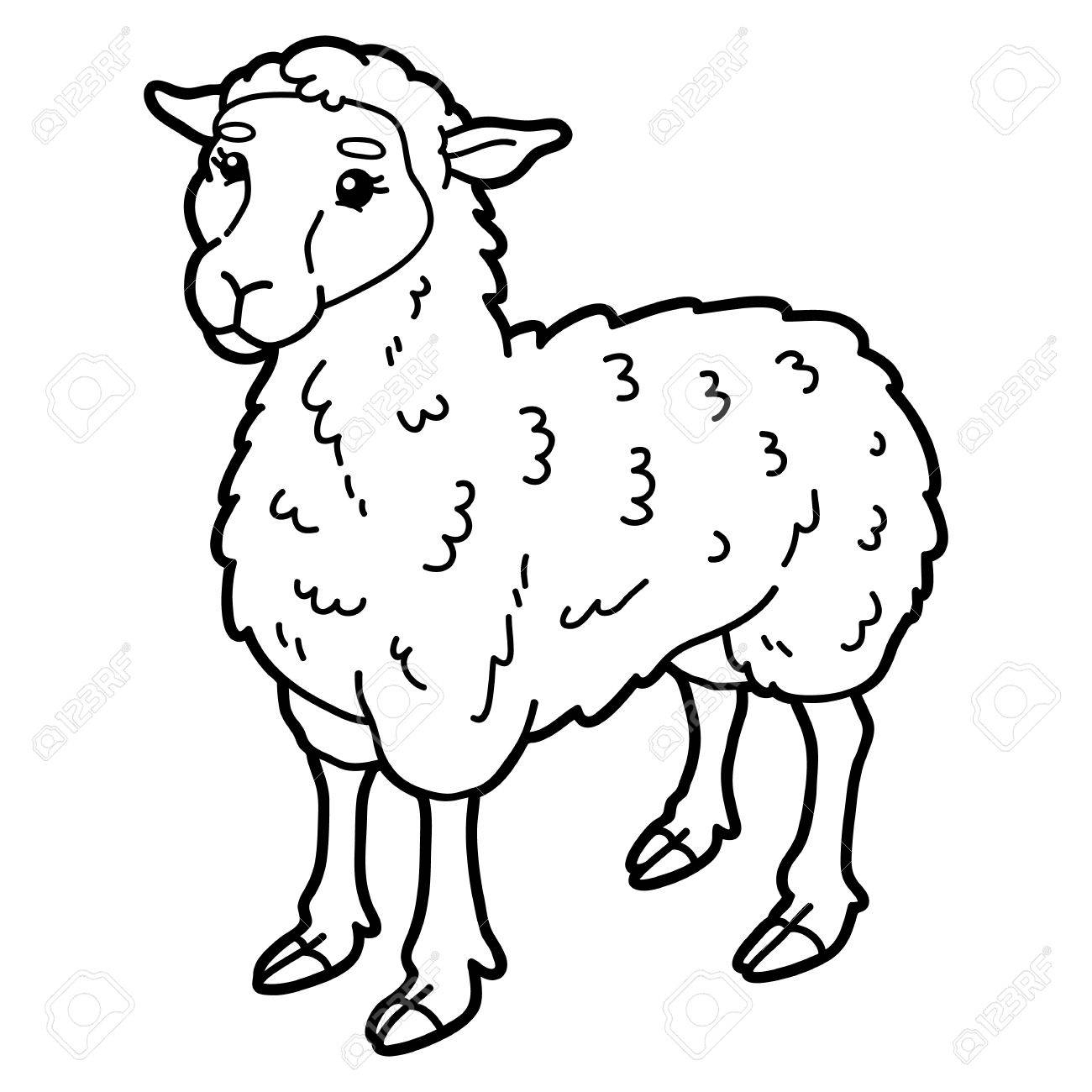Illustration Vectorielle Du Personnage Mignon De Mouton De Bande Dessinée  Pour Enfants, Page De Coloriage avec Mouton À Colorier 
