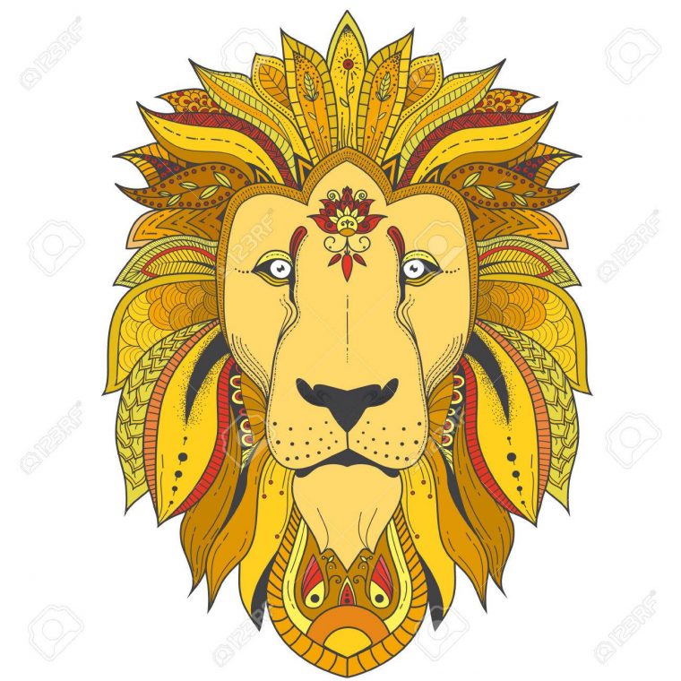 Illustration Zenart De Couleur Du Lion Avec Des Motifs De Mandala Tribaux.  Utilisé Pour L'impression, Les T-Shirts. dedans Photo De Lion A Imprimer En Couleur