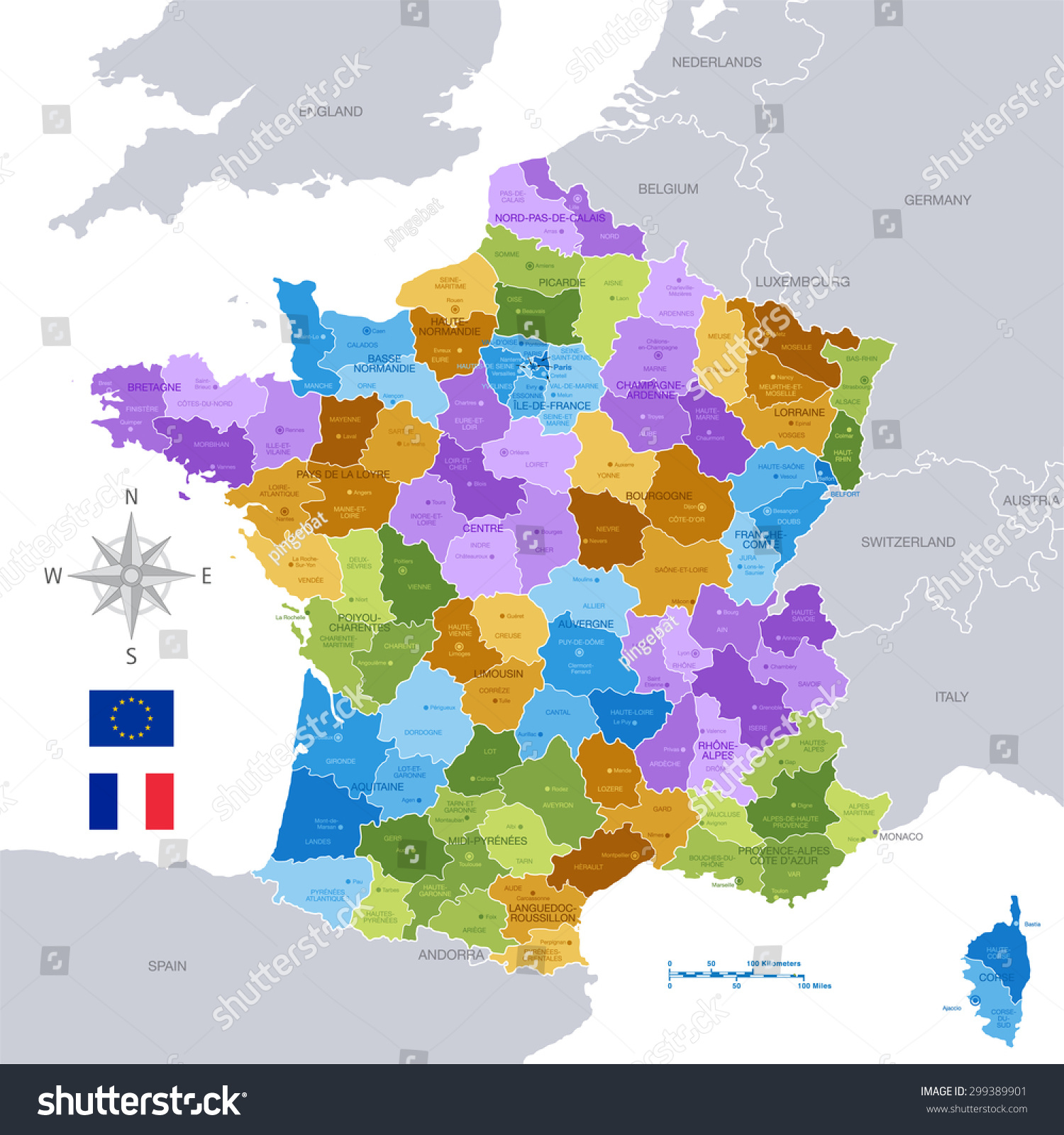 Image Vectorielle De Stock De Une Carte Vectorielle concernant Carte Des Villes De France Détaillée 