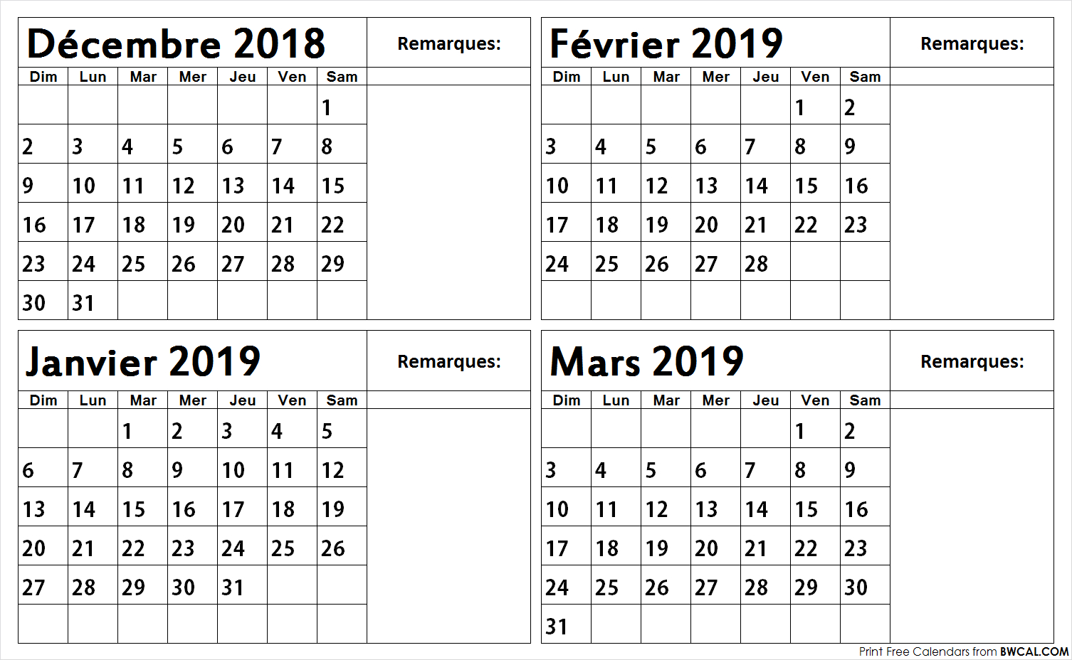 Imprimer Décembre 2018 Janvier Février Mars 2019 Calendrier intérieur Calendrier Mars 2018 À Imprimer 