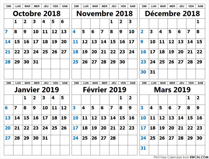 Imprimer Octobre 2018 À Mars 2019 Calendrier Gratuit serapportantà Calendrier Mars 2018 À Imprimer