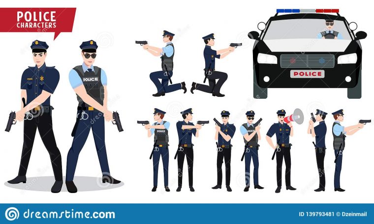 Jeu De Caractères De Vecteur De Policier Et De Voiture De encequiconcerne Jeux De Voiture Avec La Police