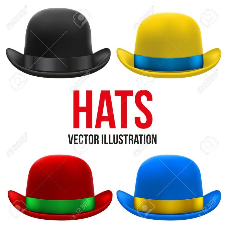 Jeu De Chapeaux Melons Colorés Avec Ruban De Soie. Vector Illustration  Isolé Sur Un Fond Blanc dedans Jeu Des Chapeaux