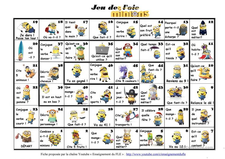 Jeu De L\'oie Des Minions – Français Fle Fiches Pedagogiques à Jeu De L Oie A Imprimer