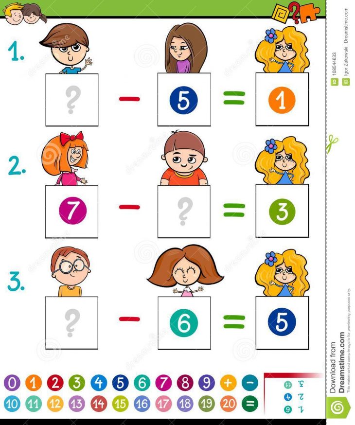 Jeu De Soustraction De Maths Avec Des Caractères D'enfant à Jeu Calcul Enfant