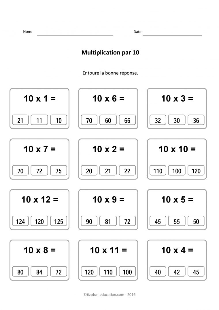 Jeu Éducatif Table De 10 Quiz Multiplication Exercice En Ligne intérieur Exercice De Ce2 En Ligne