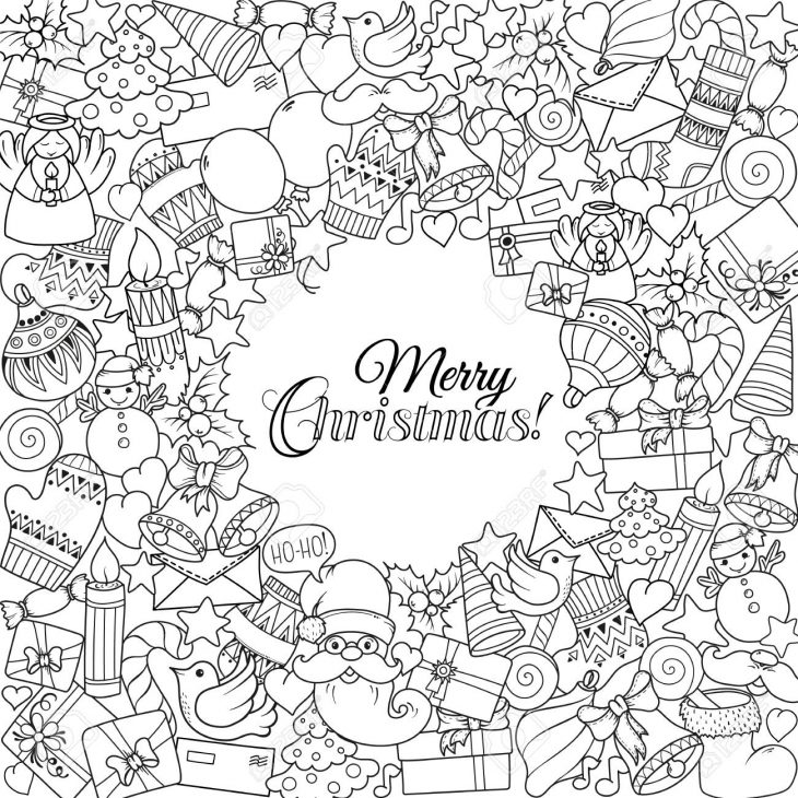 Jeu Merry Christmas De Noël Modèle Monochrome Et Des Modèles De Texte.  Idéal Pour Les Cartes De Voeux De Vacances, Imprimer, Coloriage Page Du  Livre encequiconcerne Carte De Noel A Colorier