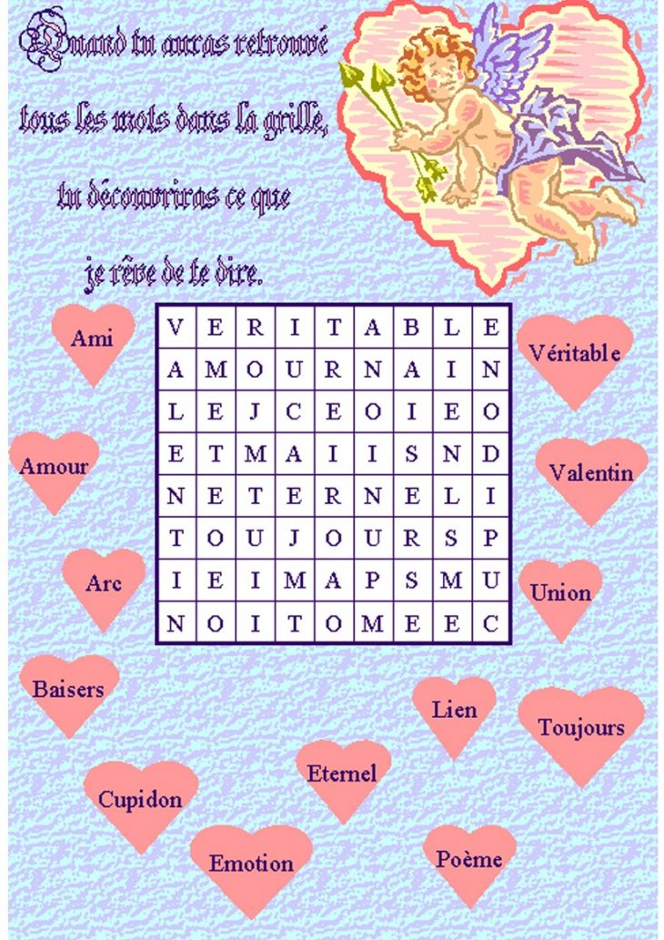 Jeux De Mots Mêlés De La Saint-Valentin – Fr.hellokids avec Jeux Mots Mélés