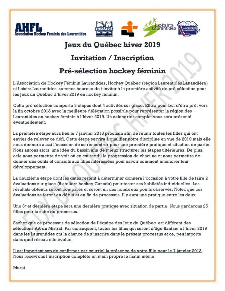 Jeux Du Québec 2019 | Association Hockey Féminin Des Laurentides encequiconcerne Inscription Jeux De Fille