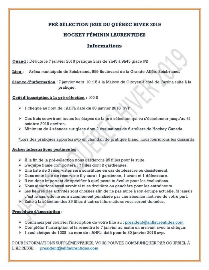 Jeux Du Québec 2019 | Association Hockey Féminin Des Laurentides tout Inscription Jeux De Fille