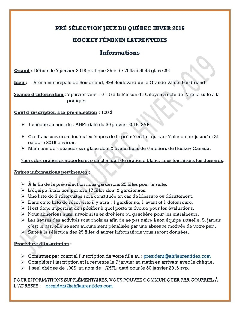 Jeux Du Québec 2019 | Association Hockey Féminin Des Laurentides tout Inscription Jeux De Fille 