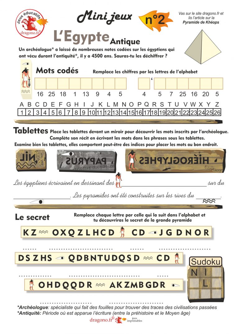 Jeux Éducatifs Sur L'égypte – Dragono.fr dedans Jeux Sudoku À Imprimer
