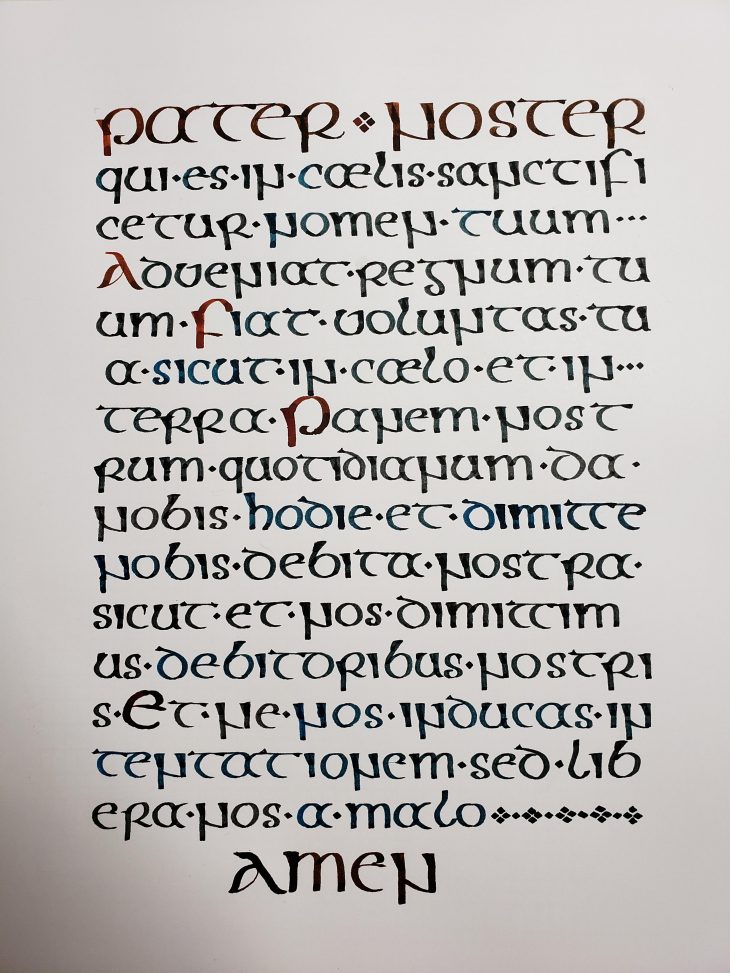 Just Finished! Pater Noster (Our Father In Latin) In Insular intérieur Majuscule Script