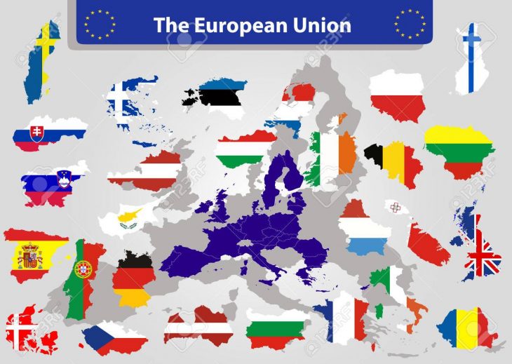 La Carte De L'union Européenne Et Tous Les Pays Drapeaux Des Pays Membres  De L'union Européenne Superposées Sur Fond De Carte avec Carte Pays Membre De L Ue