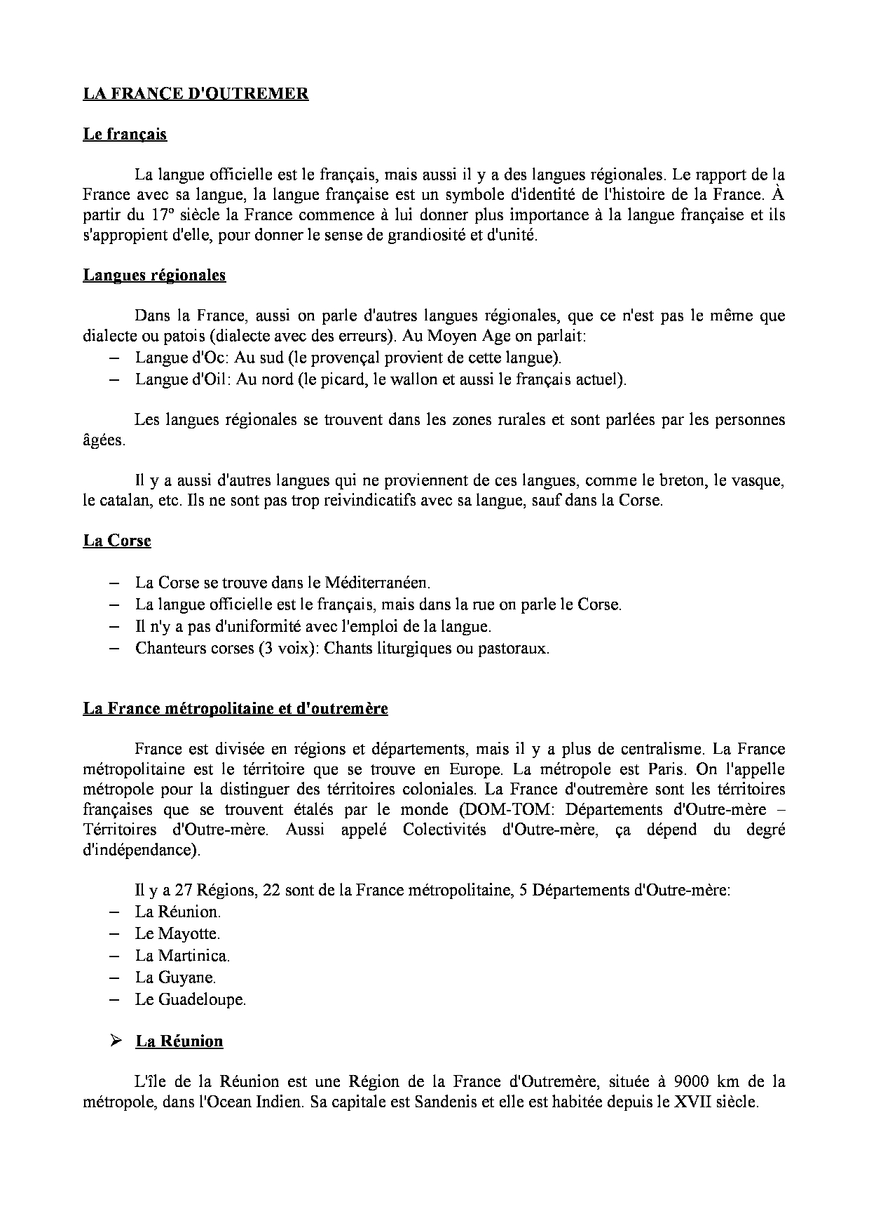 La France D&amp;#039;outremer - Apuntes De Idioma Francés - Docsity destiné Les 22 Régions De France Métropolitaine 