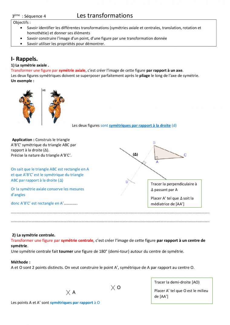 La Translation Pour Les Nuls – Docsity pour Symétrie Axial