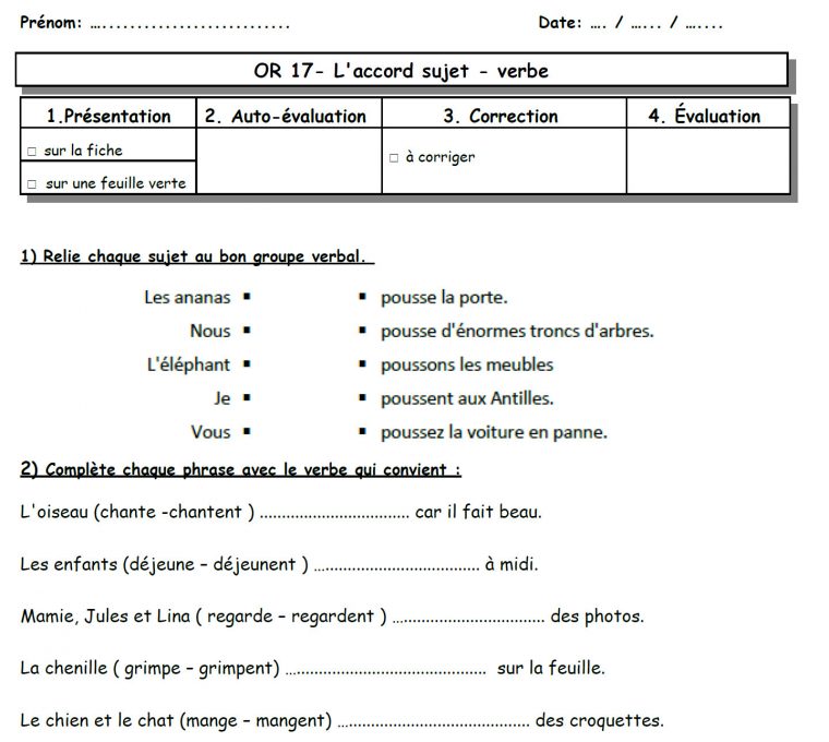 L'accord Sujet-Verbe – Les Ce2 De Mimi pour Travaille Ce2 A Imprimer