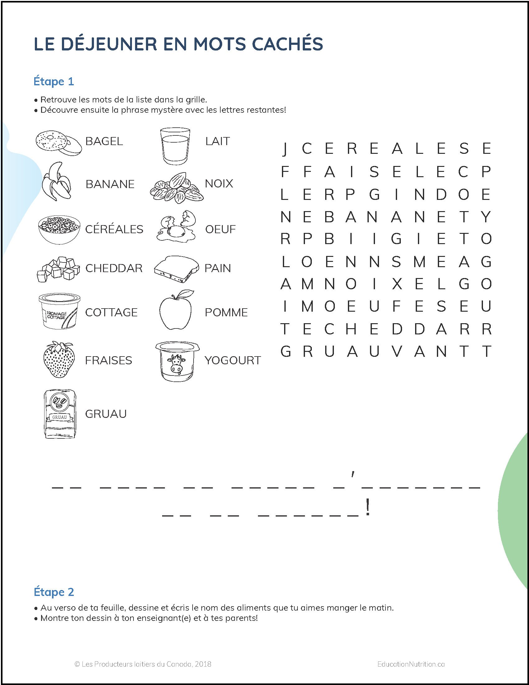 Le Déjeuner En Mots Cachés | Éducation Nutrition Québec tout Mots Mystere