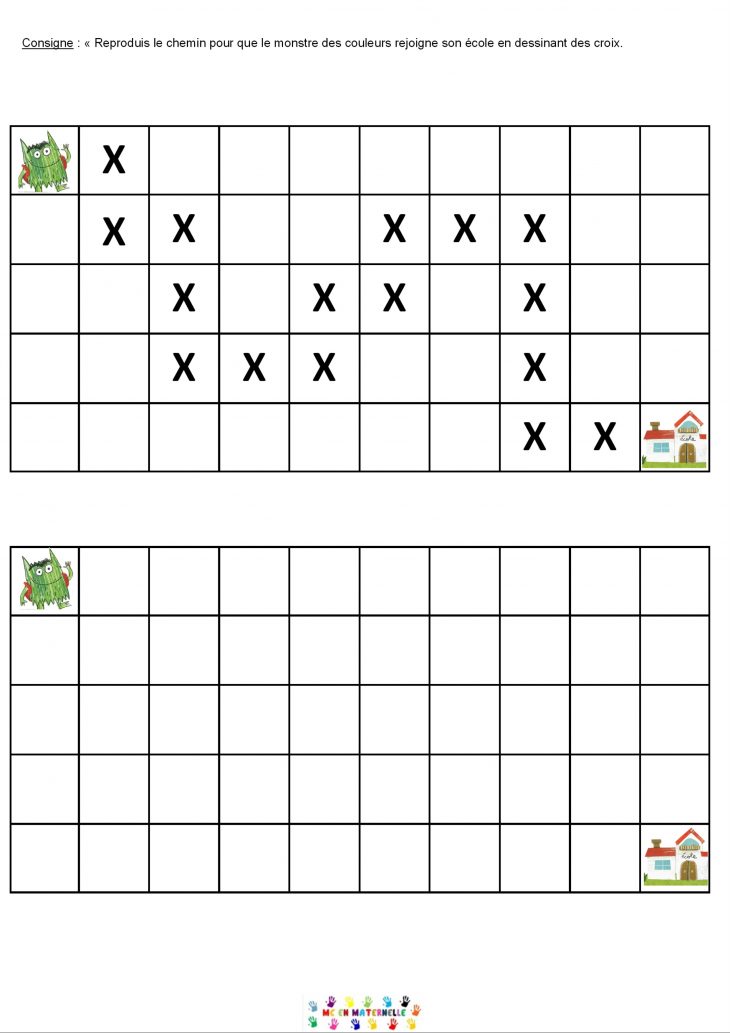 Le Monstre Des Émotions Va À L'école : Tracer Un Chemin Sur concernant Repérage Sur Quadrillage Gs