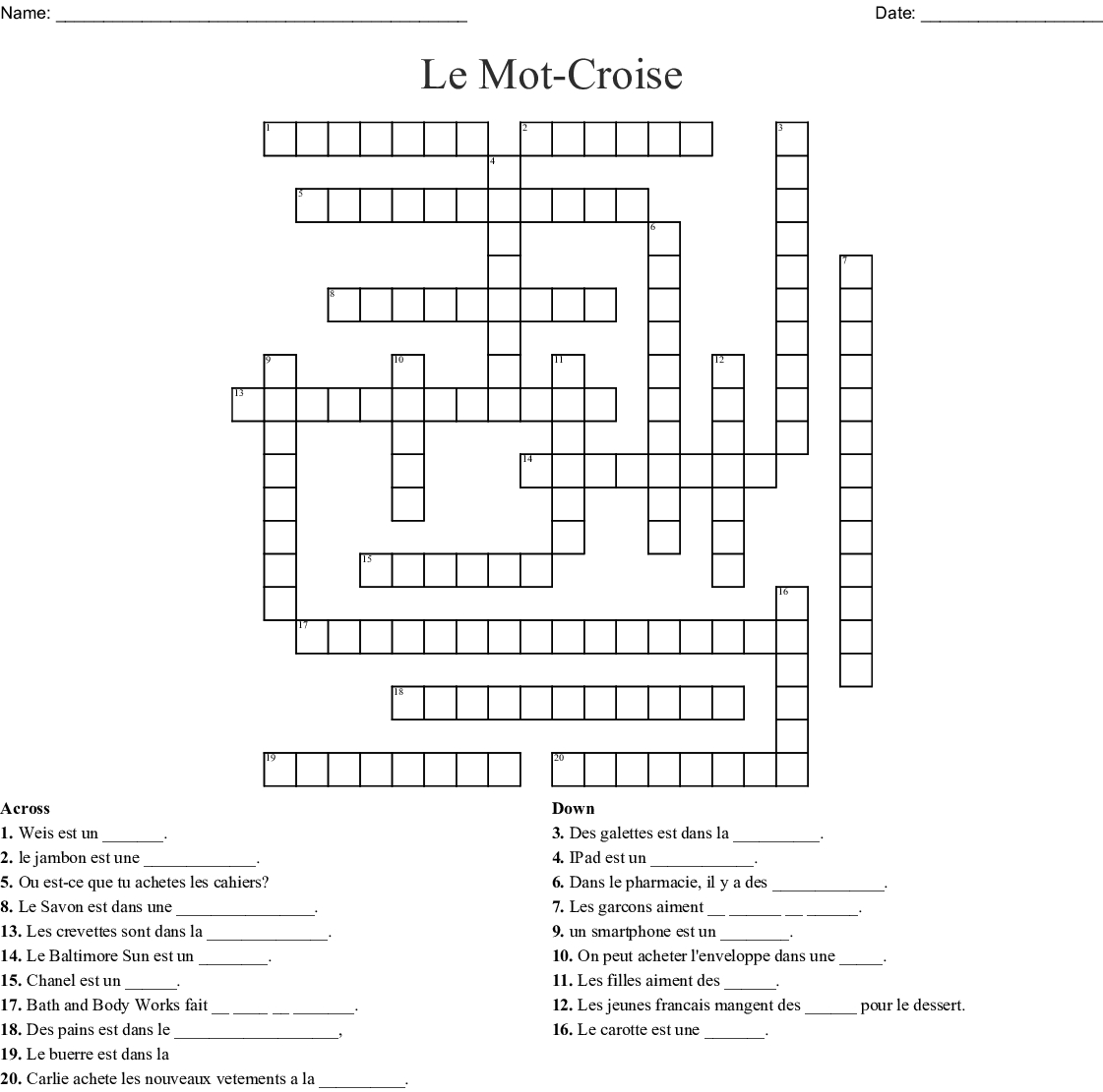 Le Mot-Croise Crossword - Wordmint à Un Mot Croisé 