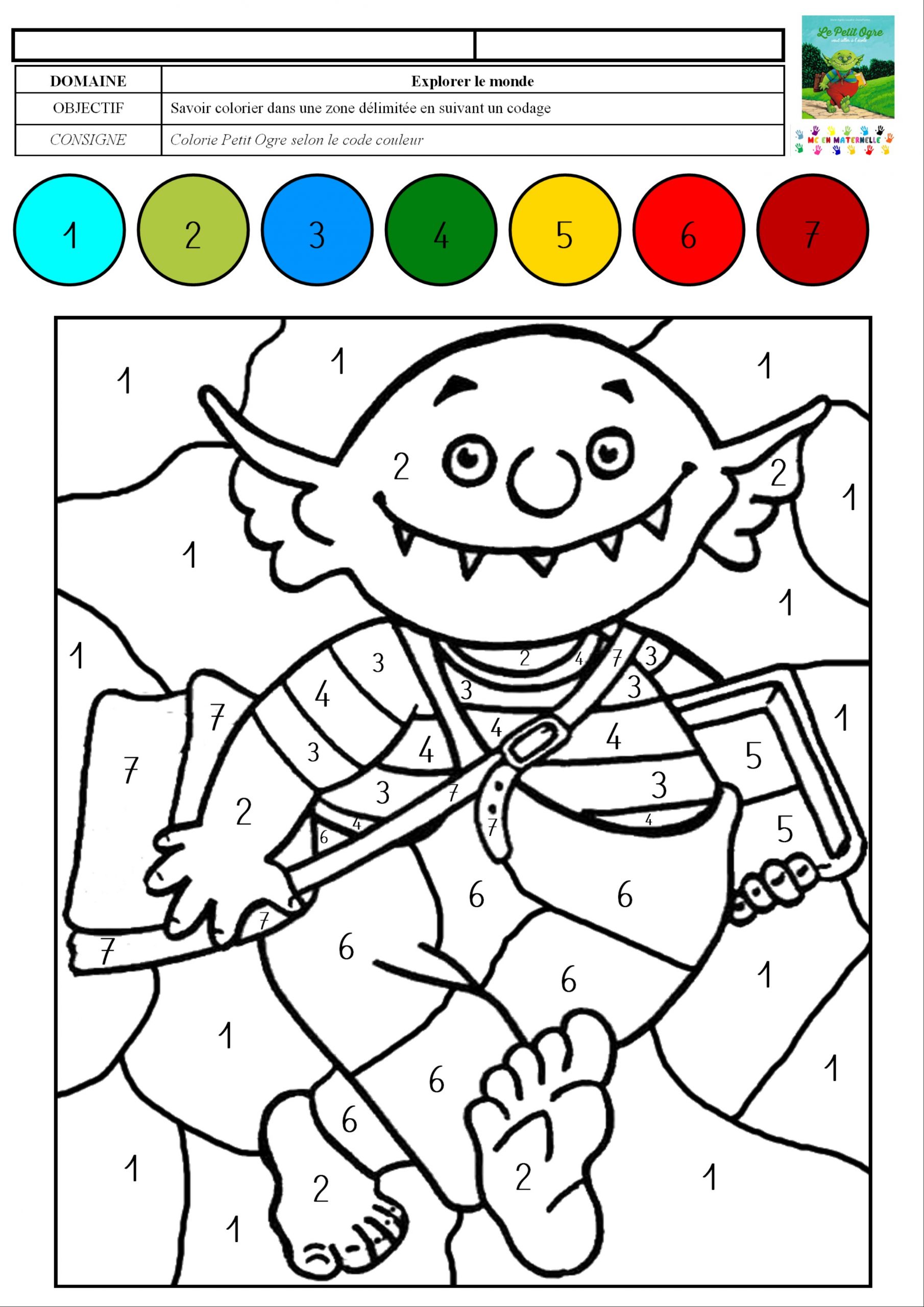 Le Petit Ogre Veut Aller À L'école : Coloriage Magique Avec intérieur Coloriage Magique Maternelle Grande Section