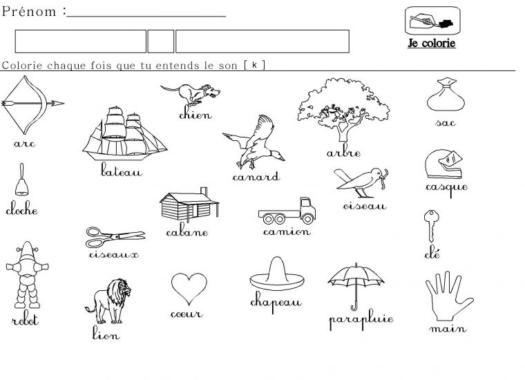 Le Son [K] Pour Maternelle Grande Section concernant Grand Section Exercice