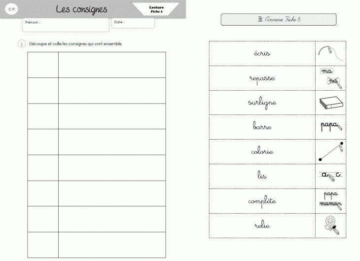 Lecture Cp – Les Consignes – Cycle 2 ~ Orphéecolecycle 2 dedans Exercices De Cp À Imprimer