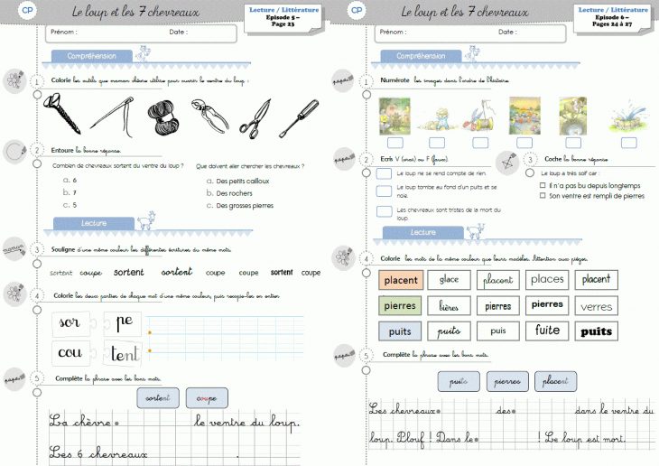 Lecture / Littérature Cp-Ce1 : Le Loup Et Les 7 Chevreaux serapportantà Cahier D Exercice Cp