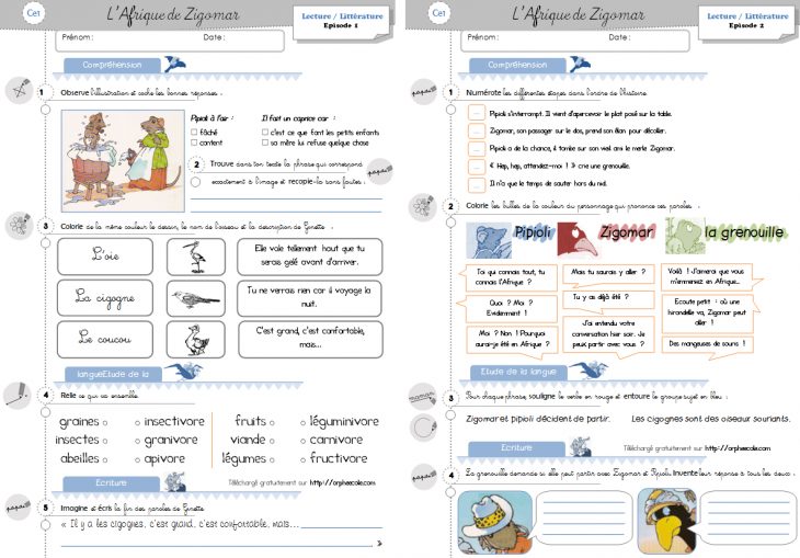 Lecture / Littérature Cp Et Ce1 – L'afrique De Zigomar (P.3 tout Exercice Gratuit Ce1
