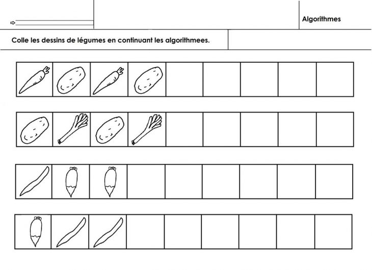 Légumes, Algorithmes Simples – École Maternelle Gellow dedans Évaluation Graphisme Ms