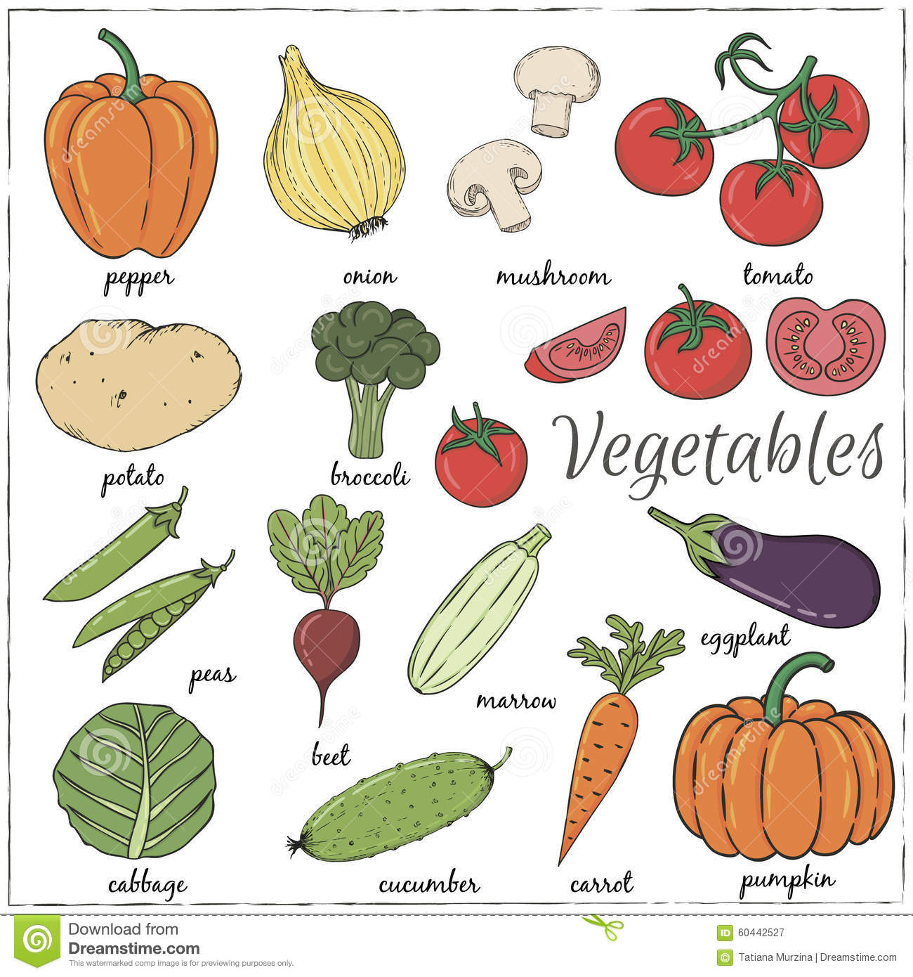Légumes Tirés Par La Main Avec Le Nom Illustration Stock encequiconcerne Nom Legume