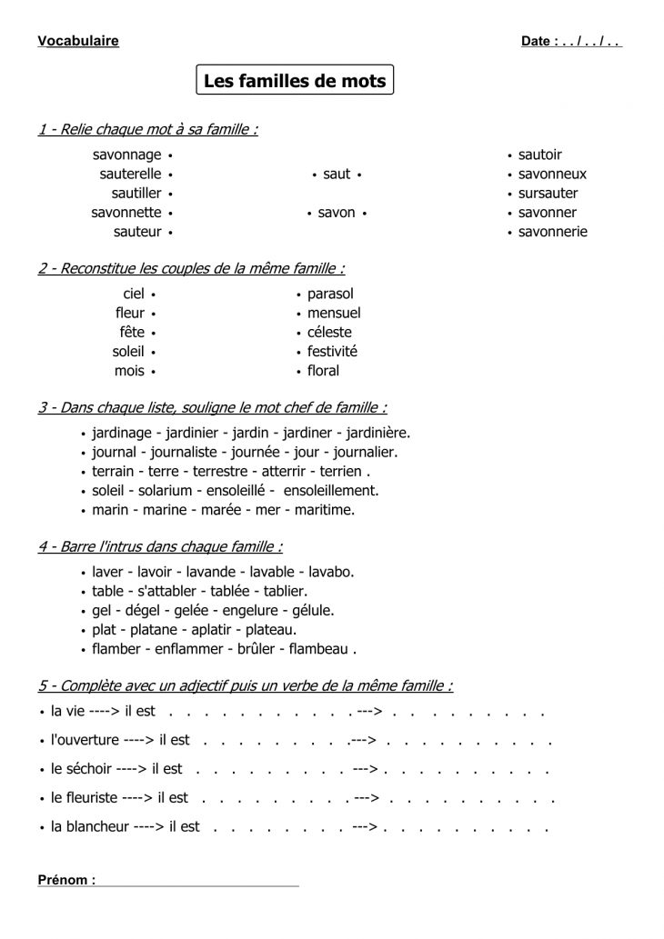 Les Familles De Mots – Mon Cartable Du Net intérieur Barre L Intrus