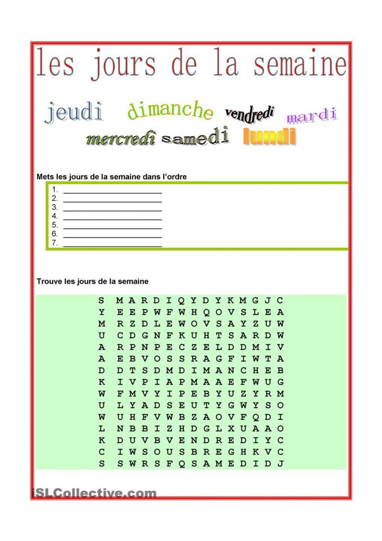 Les Jours De La Semaine | L'éducation Française, Jours De La intérieur Exercice Pour Apprendre A Lire