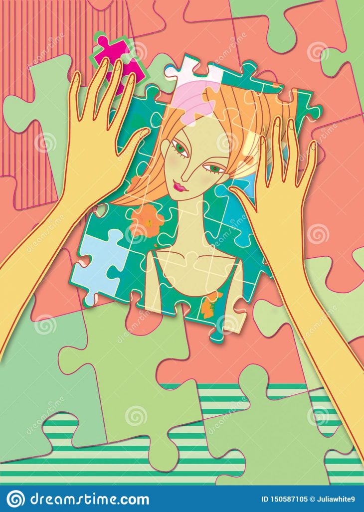 Les Mains Femelles Rassemblent Le Puzzle Avec Un Portrait D à Jeux De Fille Puzzle