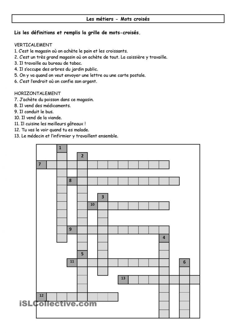 Les Métiers | Crossword, Education, Puzzle destiné Grand Ensemble Mots Croisés