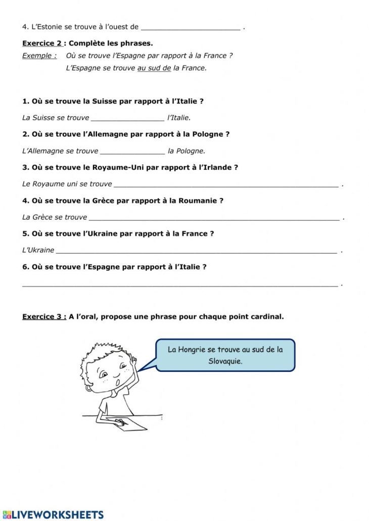 Les Points Cardinaux – Interactive Worksheet avec Les 4 Point Cardinaux