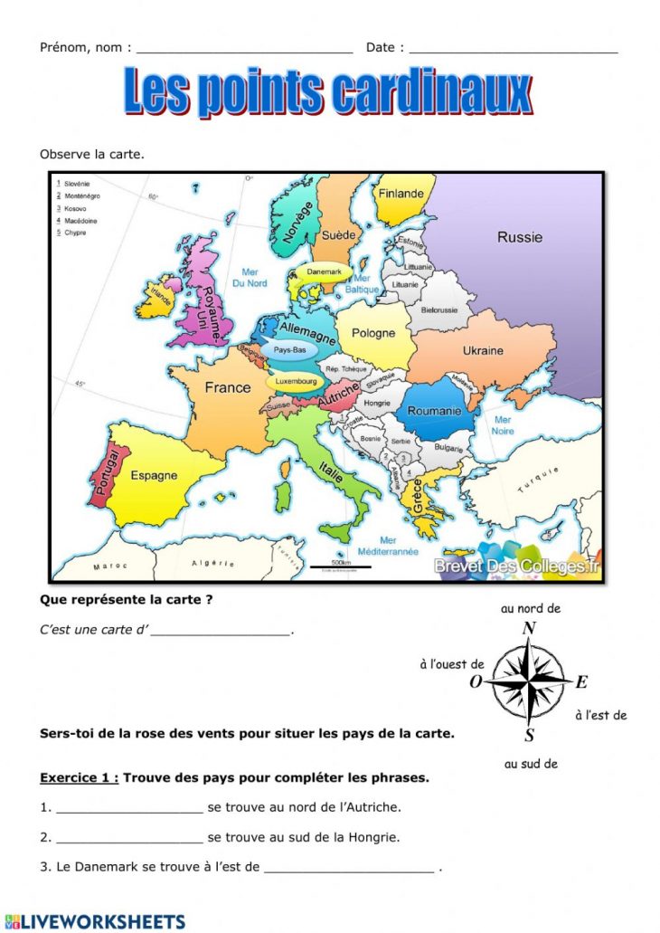 Les Points Cardinaux – Interactive Worksheet concernant Les 4 Point Cardinaux