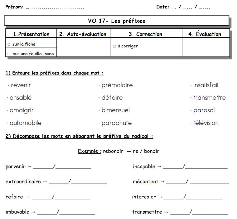 Les Préfixes – Les Ce2 De Mimi destiné Travaille Ce2 A Imprimer