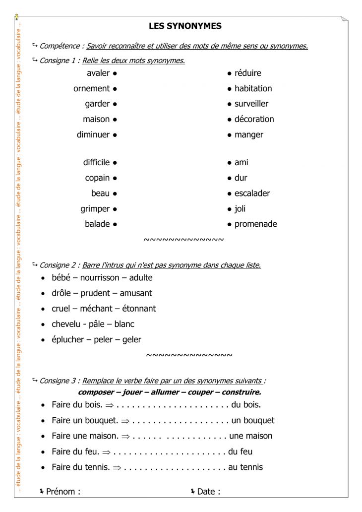 Les Synonymes – Mon Cartable Du Net tout Barre L Intrus