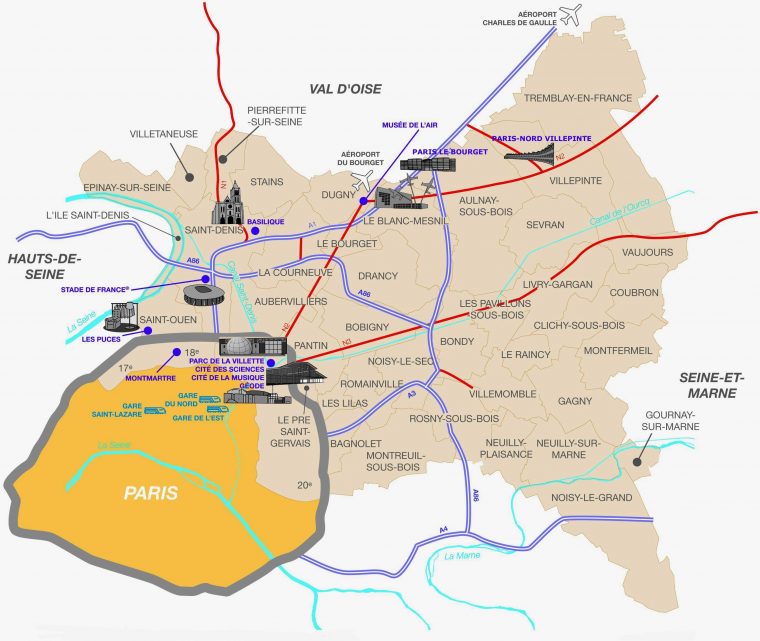 Les Villes De Seine-Saint-Denis : Toutes Les Communes dedans Carte Des Départements Et Villes