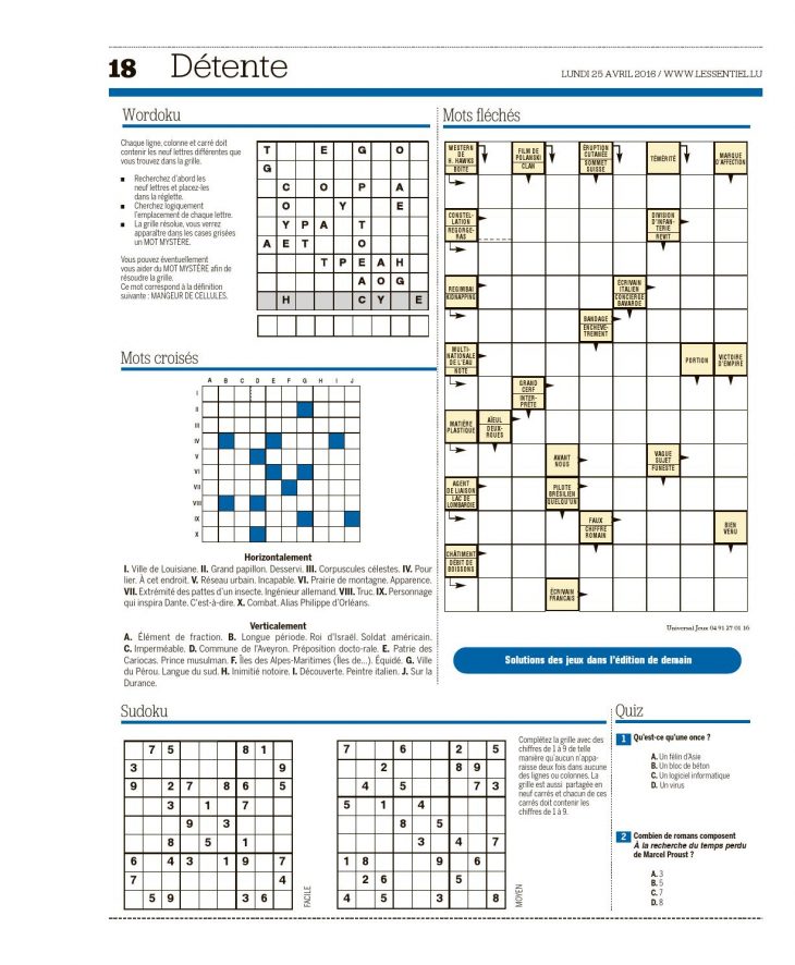 L'essentiel Epaper 2016-04-25 By L'essentiel – Issuu destiné Mot Fléché Facile